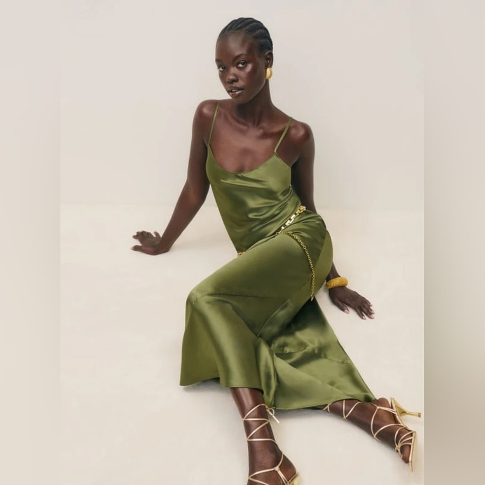 Elegant Green Satin Slip Dress